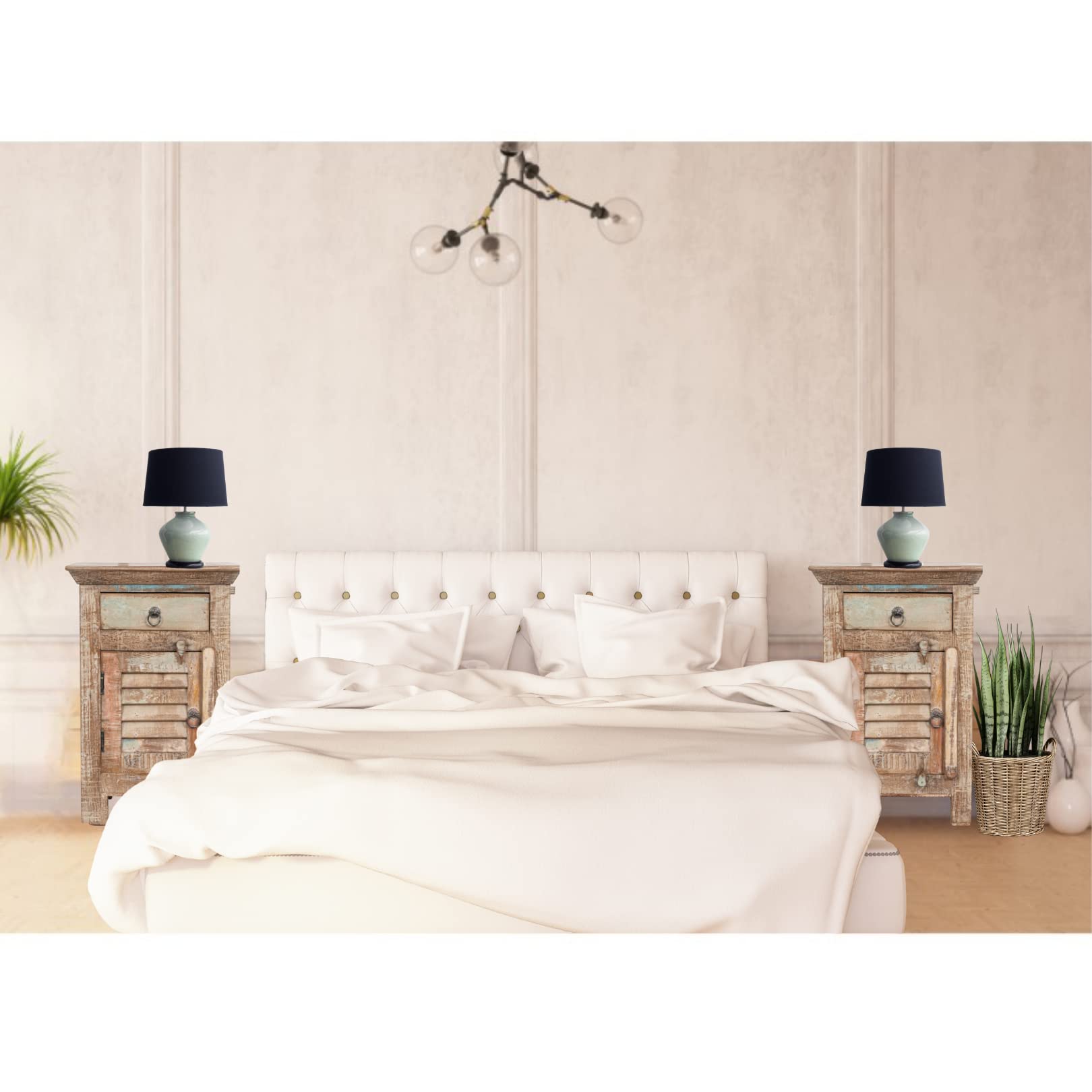 Biscottini Mesita de Noche de Madera reciclada 65 x 33 x 43 cm | Mesita de Noche Dormitorio rústico | Mesitas de Noche Vintage con Acabado Antiguo