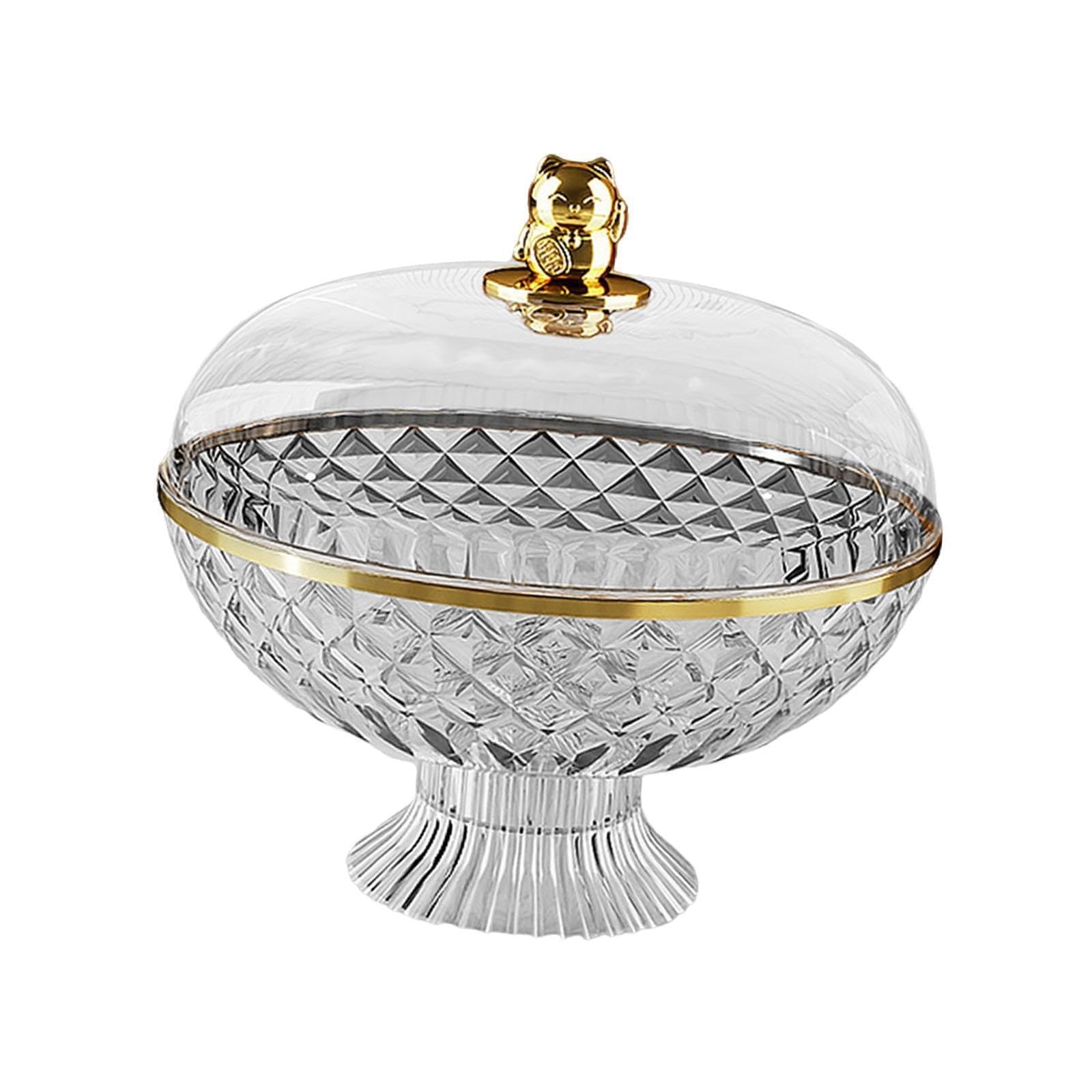 Alcxazs Clear Round Snack Holder Dessert Bowl With Lid Offers Stylish Storage For Treats While Maintaining Freshness During Events Decorative Vegetable Holder Fruit 21X25.8cm