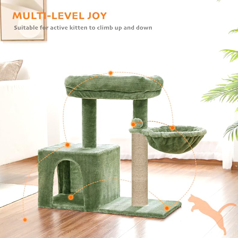 Image of Cat Tree with Scratching Posts, Hammock and Perches (Green - FURR-30)