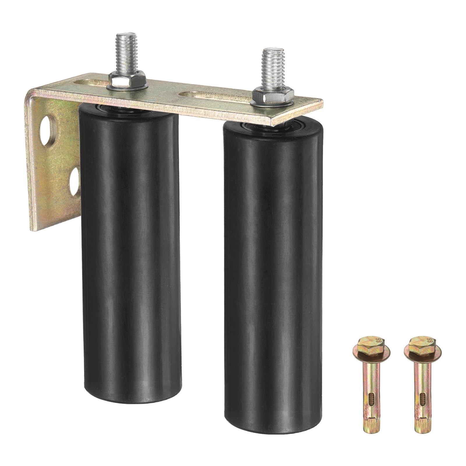 sourcing map 1 Set Slide Gate Guide Roller, 150mm L-Rear Post Bracket Nylon Rollers Gate, Adjustable Sliding Hardware Roller Kit for Sliding Grates Barn Rolling Door 50mm Dia, Black