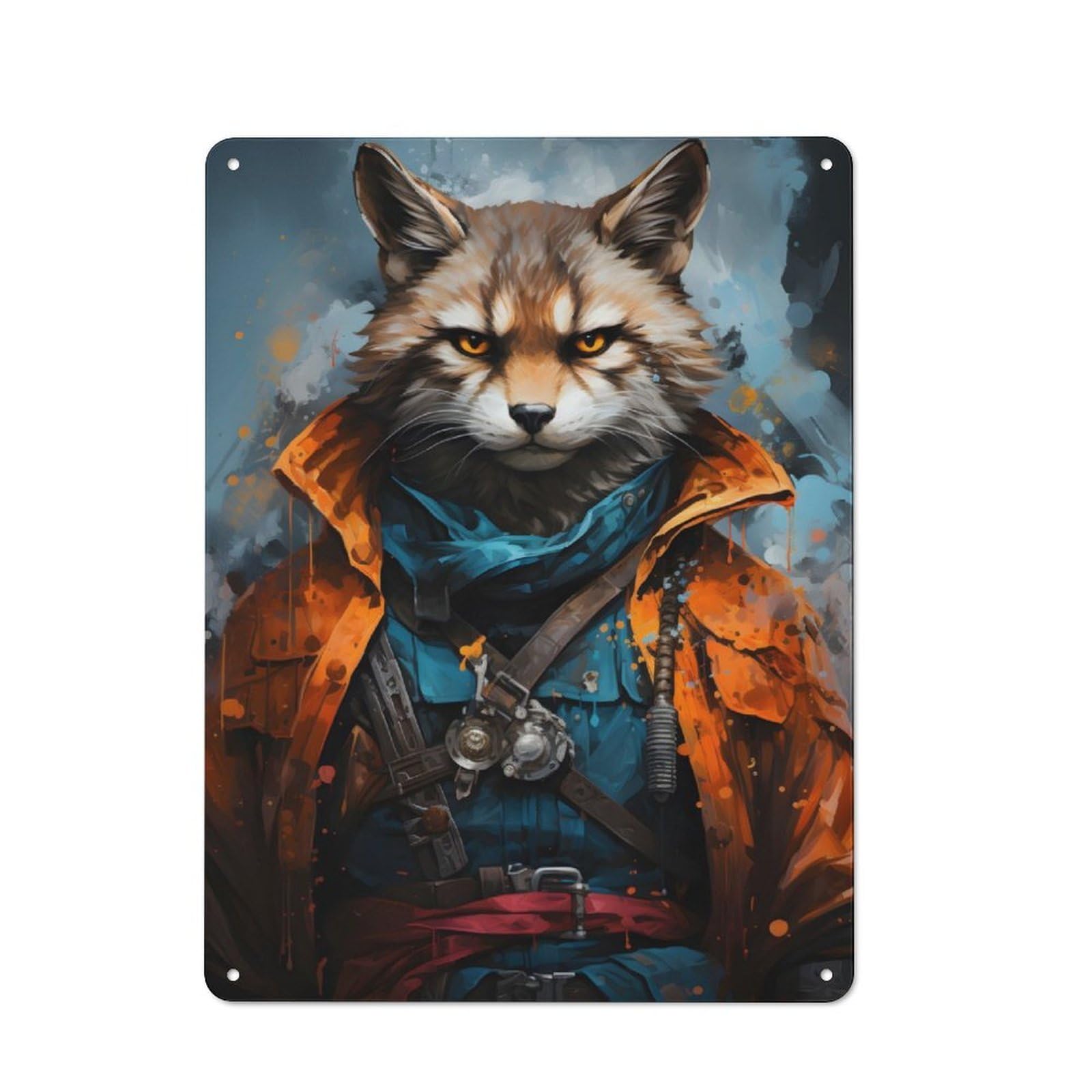 Junmoney Wild Cat Portrait Painting Rustic Tin Sign 40X30cm Featuring For Bar Or Restaurant, A Housewarming Gift For Bar Decor Enthusiasts
