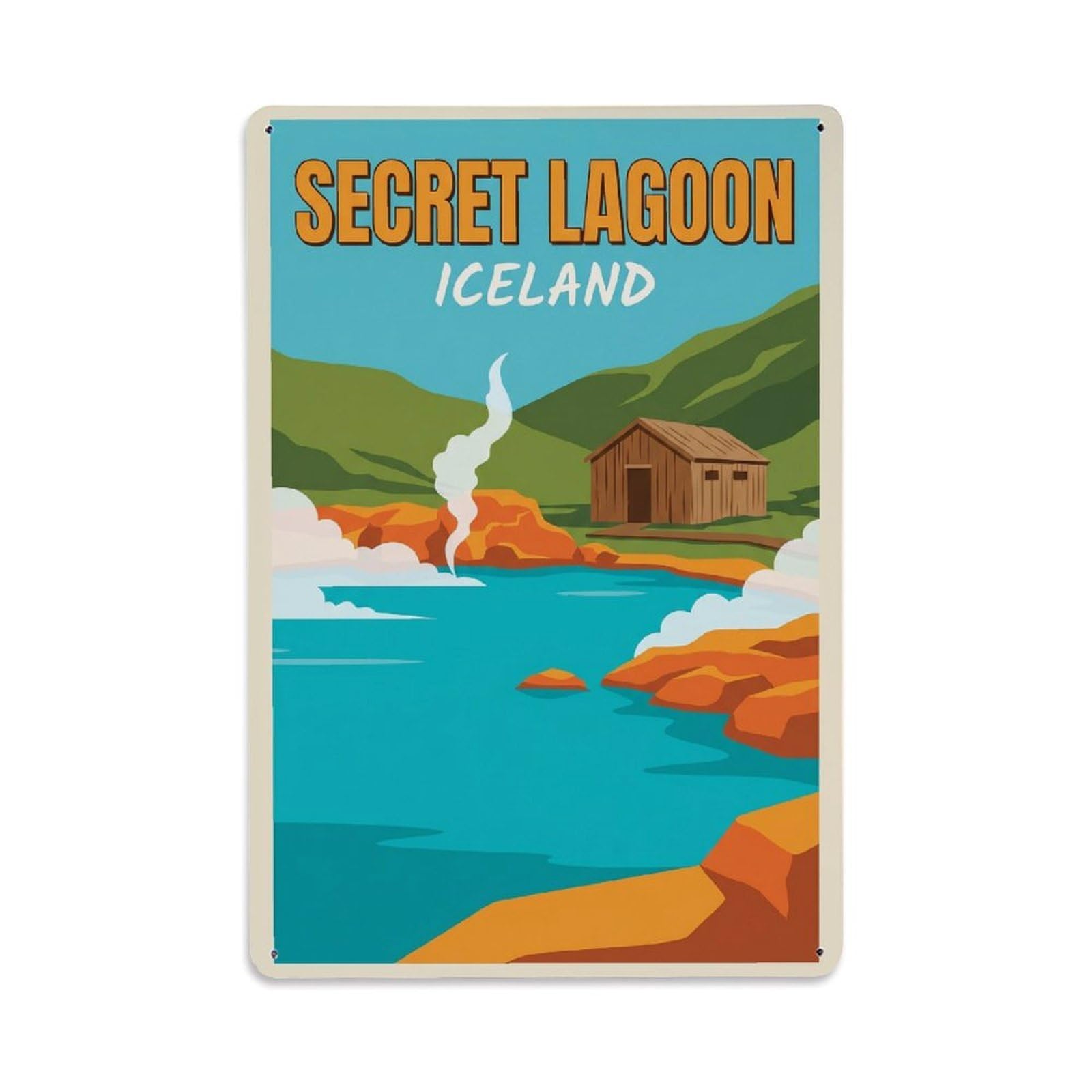 Gead 8X12inch Style Vintage Travel Secret Lagoon Iceland Pool Metal Tin Sign