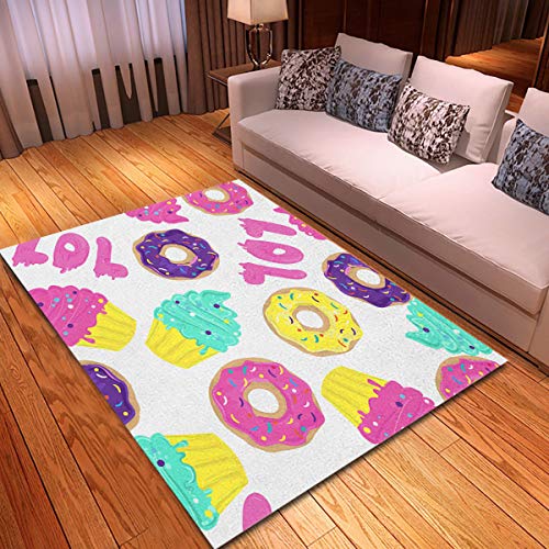 rouihot Non-Slip Area Rug 2'x 3' Bright in Pop for Girls Donut Cake Word LOL Rugs Carpet for Classroom Living Room Bedroom Dining Kindergarten Room