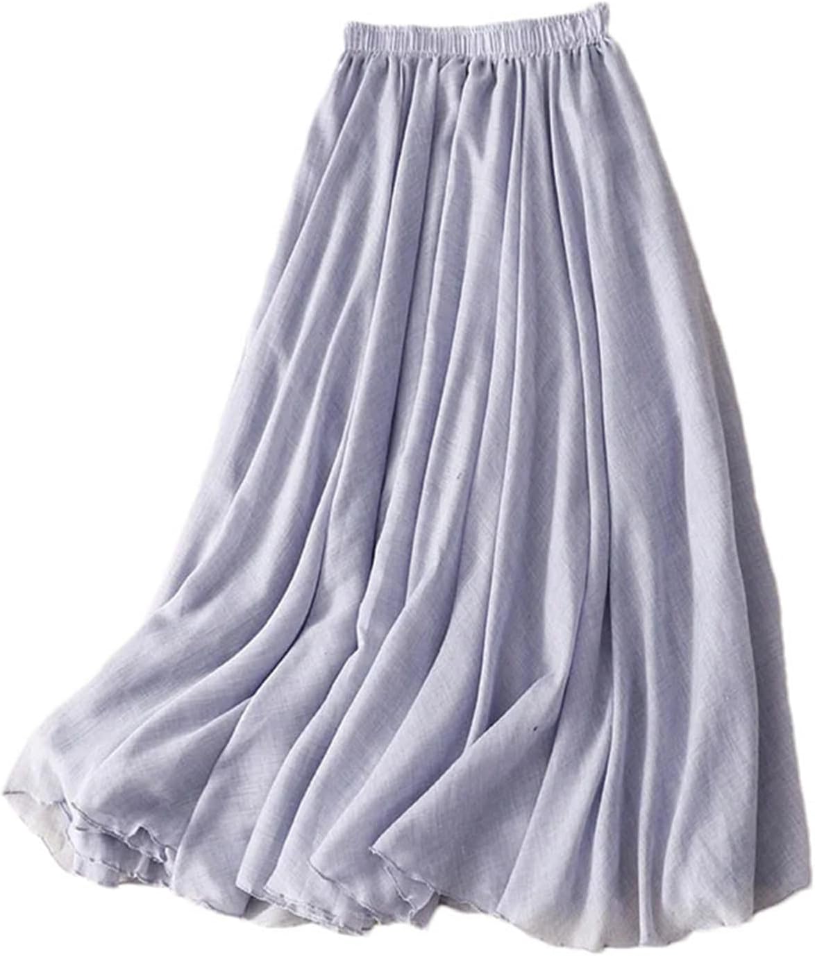 [Jegsnoe] レディース コットン ダブルレイヤースカート 伸縮性ウエスト Aライン ビッグスイング カジュアル ロングスカー