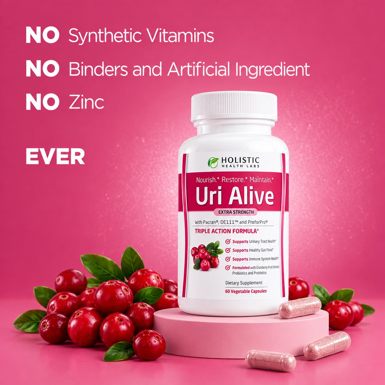 Uri Alive Extra Strength Urinary Support Supplement for Urinary Tract, Bladder, Gut Flora, and Immune System Health (60 Count (Pack of 1)) — Amazon image 5