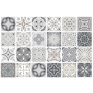 KAMIIN Tegelstickers mozaïek 24 stuks, PVC tegelstickers, tegelfolie, zelfklevend behang, sticker, plakfolie…