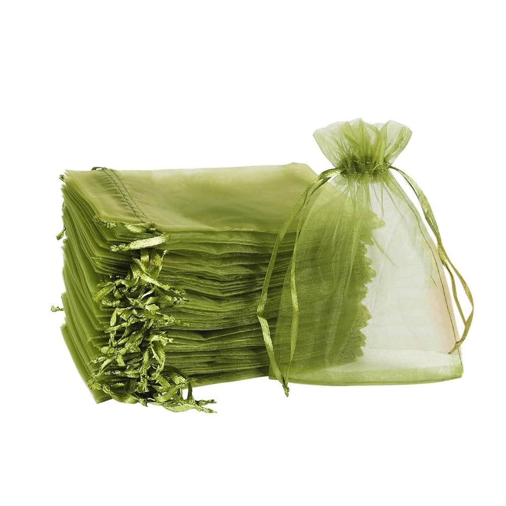 qimoi 100Pcs Fruit Protection Bags Green Mesh Lid Bag Drawstring Mesh for Fruit Protection Vegetable Garden