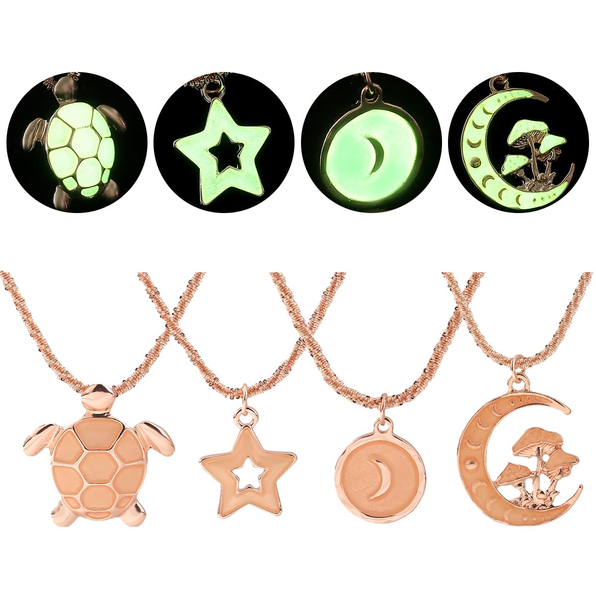 SIewee Fantasy Glow in the Dark Crescent Moon, Star, and Tortoise Necklaces - Jewelry Charms Pendants for Women - Fairy, witches, Space Necklace