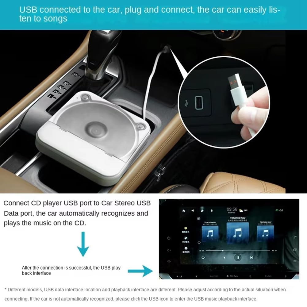 Lecteur CD universel externe pour voiture - Lecteur CD portable avec câble AUX, se branche sur la prise USB de la voiture, connexion sans perte