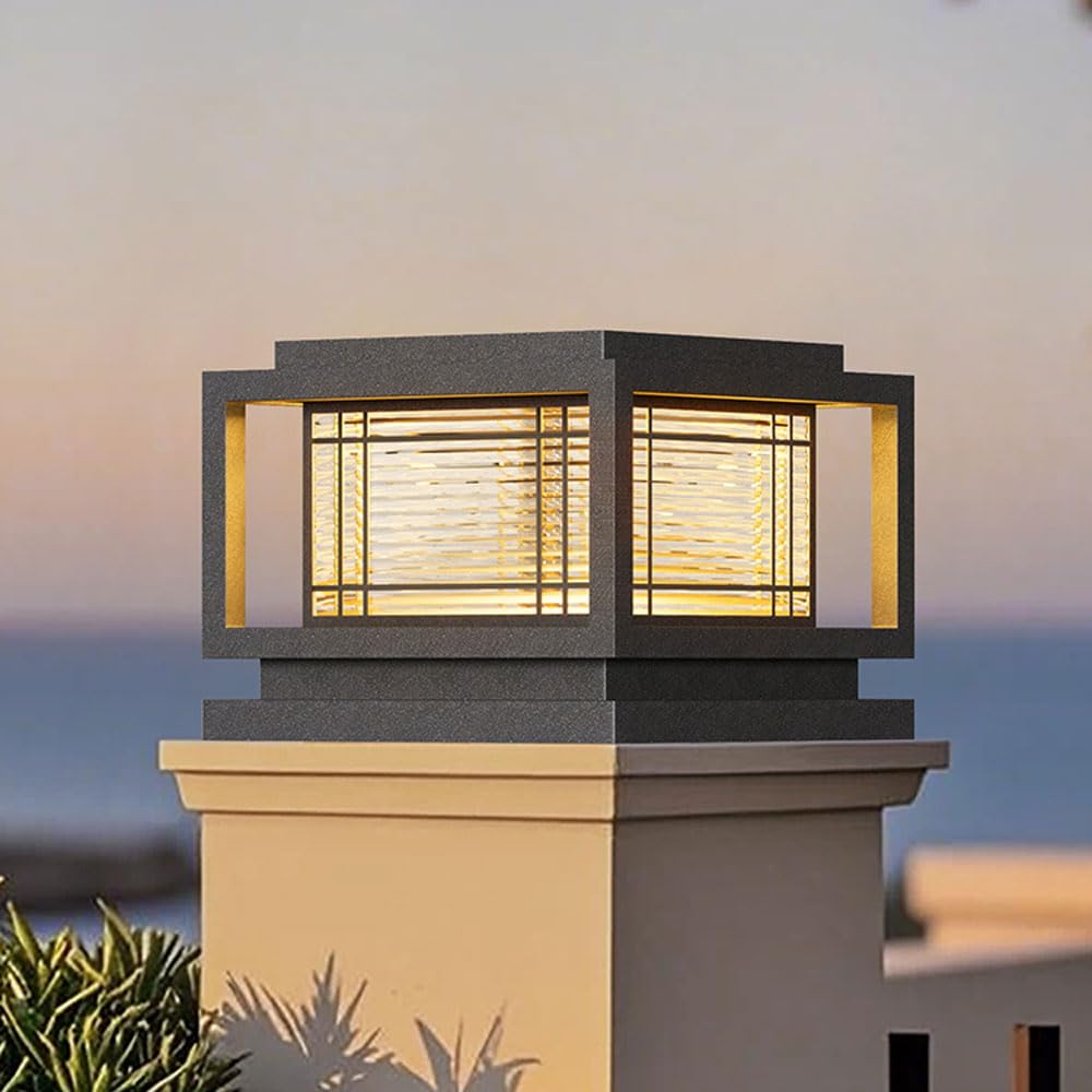 Outdoor Post Lights Hard Wired Pier Lights Black Pillar Lamps Outside Housing Waterproof Column Caps Lamp Modern Fence Deck Cap Lantern For Patio Garden Driveways Entrances Posts Landscape Lighting