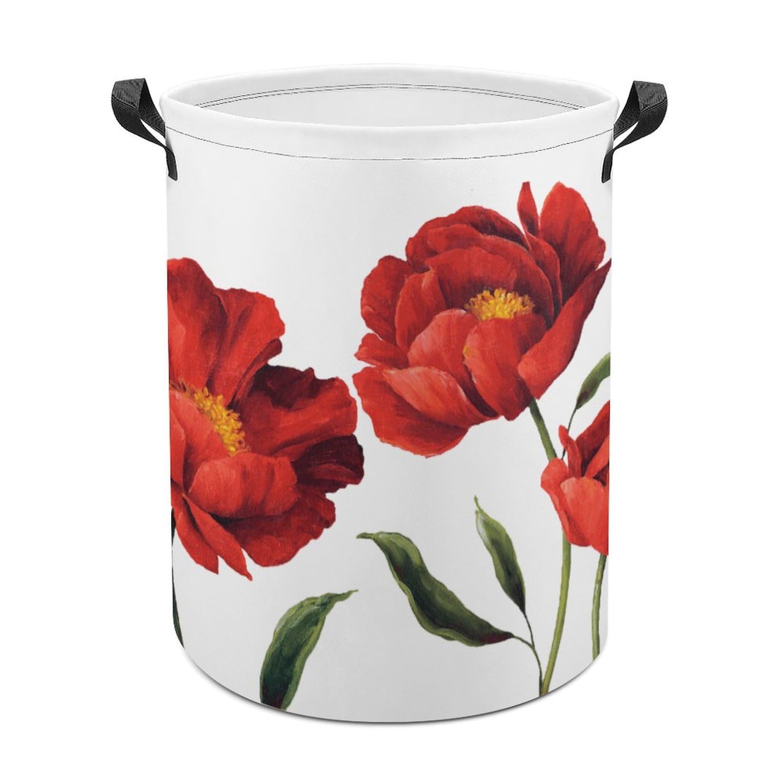 MHYRAC Laundry Hamper, Red Poppy Flowers Laundry Basket, Washing Basket with Handle