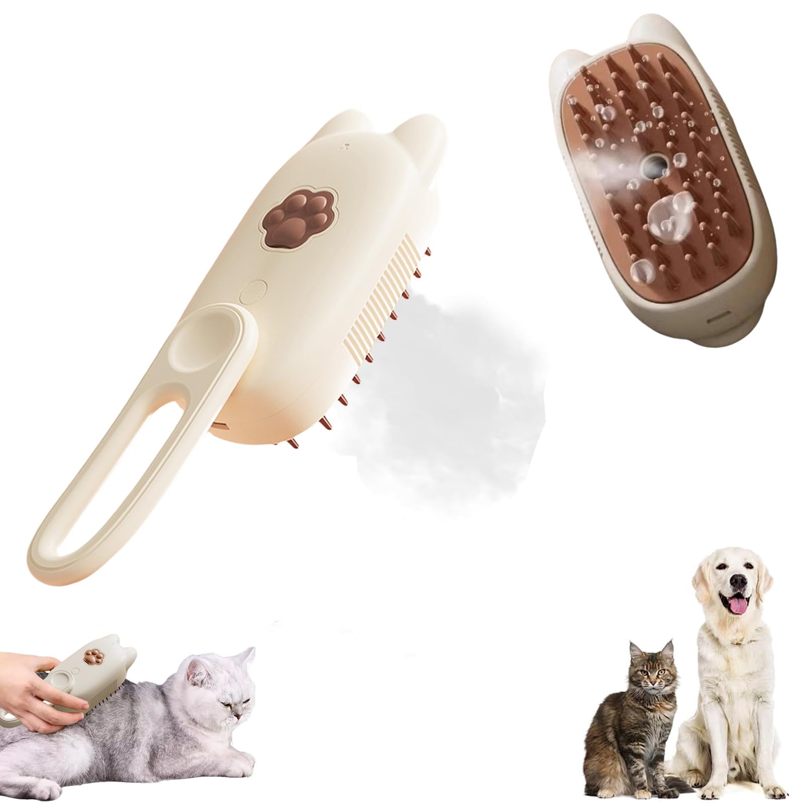 Cepillo de vapor para gatos, cepillo para perros de vapor, Steamy Brush Cat, 3 en 1 peine de masaje en spray para gatos, cepillo para masaje con depósito de agua, mango giratorio de 360 grados