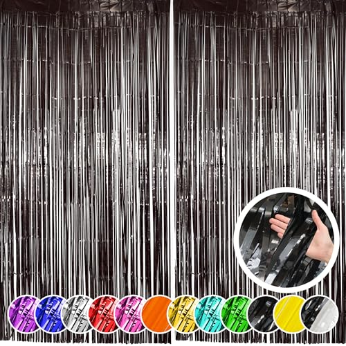 Image of Hampton Distribution 2 Pack Black Fringe Curtain Backdrop, Black Streamers, Halloween, Birthday, Shower, Party Decorations