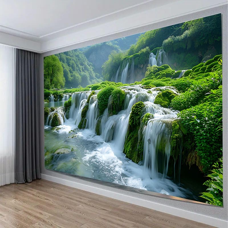 FENDROM Green Misty Forest Wall Tapestry Jungle Mountain Waterfall Nature Tapestry Tree Tapestries for Bedroom Living Room Dorm Decor
