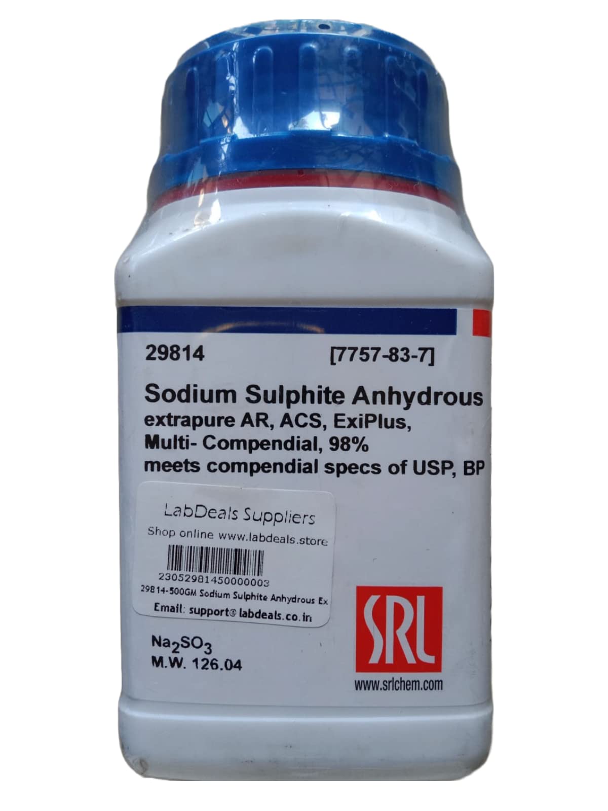 See full amazon price history chart for SRL Sodium Sulphite Anhydrous extrapure AR, ACS Grade 98%, 500Gm, CAS NO 7757-83-7, Molecular Formula : Na2SO3, Storage : Room Temperature Shelf Life : 60 Months, for laboratory use only SRL Sodium Sulphite Anhydrous extrapure AR, ACS Grade 98%, 500Gm, CAS NO 7757-83-7, Molecular Formula : Na2SO3, Storage : Room Temperature Shelf Life : 60 Months, for laboratory use only (B0C6HZ5P9H) Amazon Price History, Amazon Price Tracker