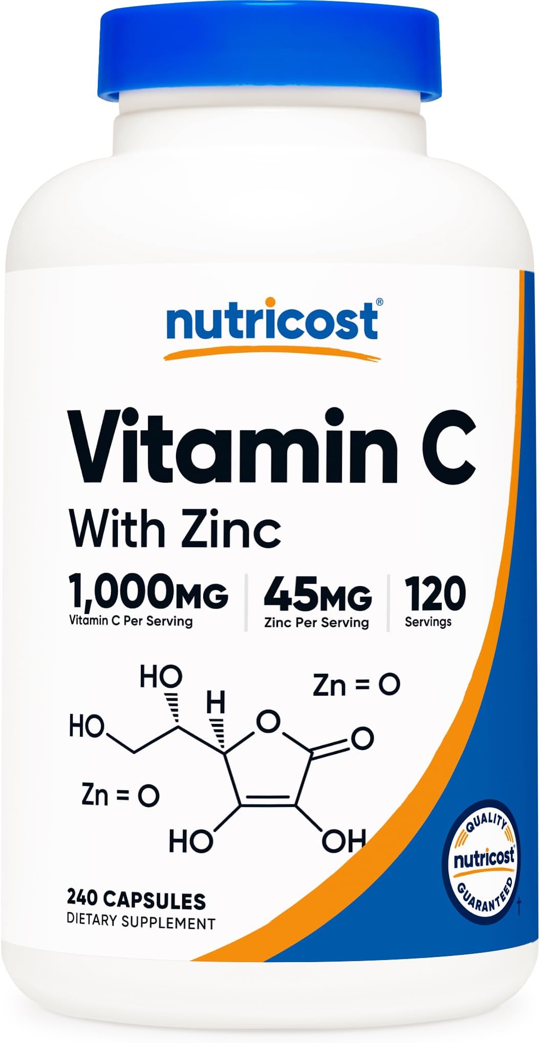 Vitamin C with Zinc, 120 Capsules - 1000mg Vitamin C, 45mg Zinc, Non-GMO, Gluten Free Vitamin C Supplement