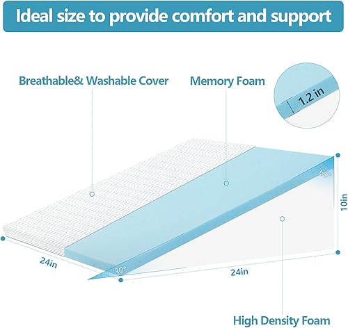 Miniatura 3 de Almohada de cuña para dormir y descansar, cojín de espuma viscoelástica de 24 x 24 x 10 pulgadas con funda de poliéster estampada gris y blanco,