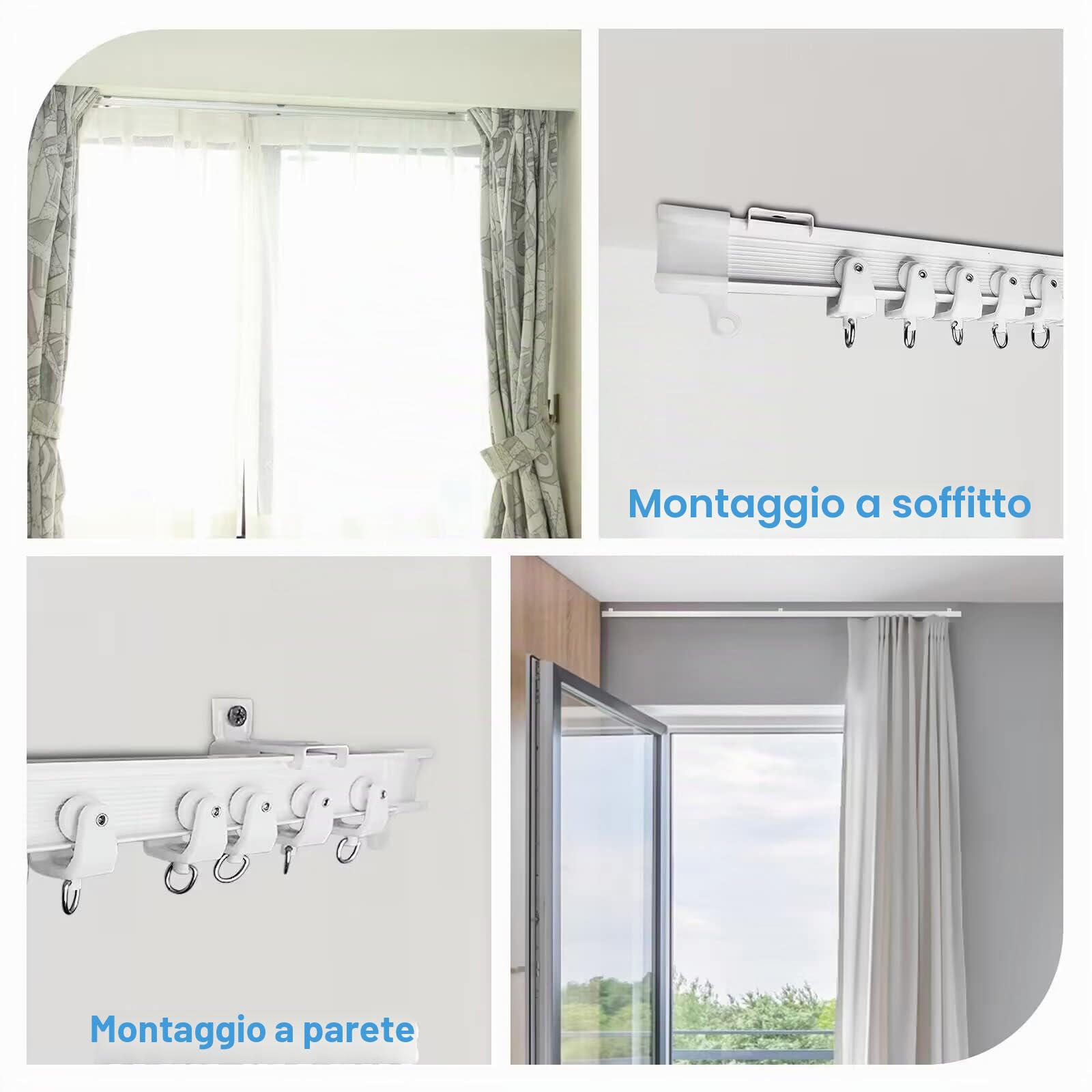 Binario per tenda da soffitto, flessibile, pieghevole, 3 metri, binario per tende curvo, sistema di montaggio a parete per divisorio, finestra a bovindo