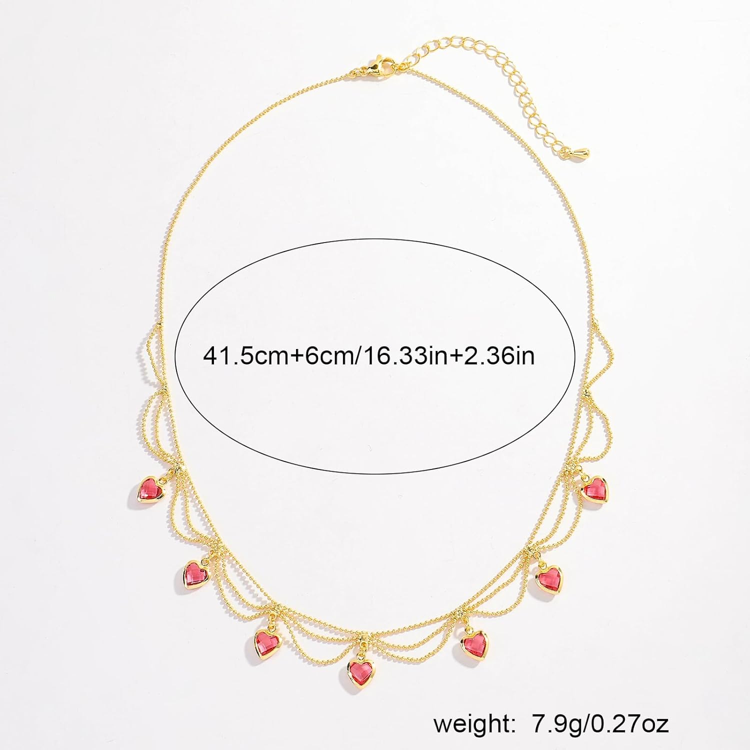 14K Gold Plated Copper Layered Pink Heart Necklace for Women, Dainty Cubic Zircon Rhinestone Pink Hearts Pendant Necklace Trendy Fashion Jewelry for Daily Wear Party Gifts - Image 4