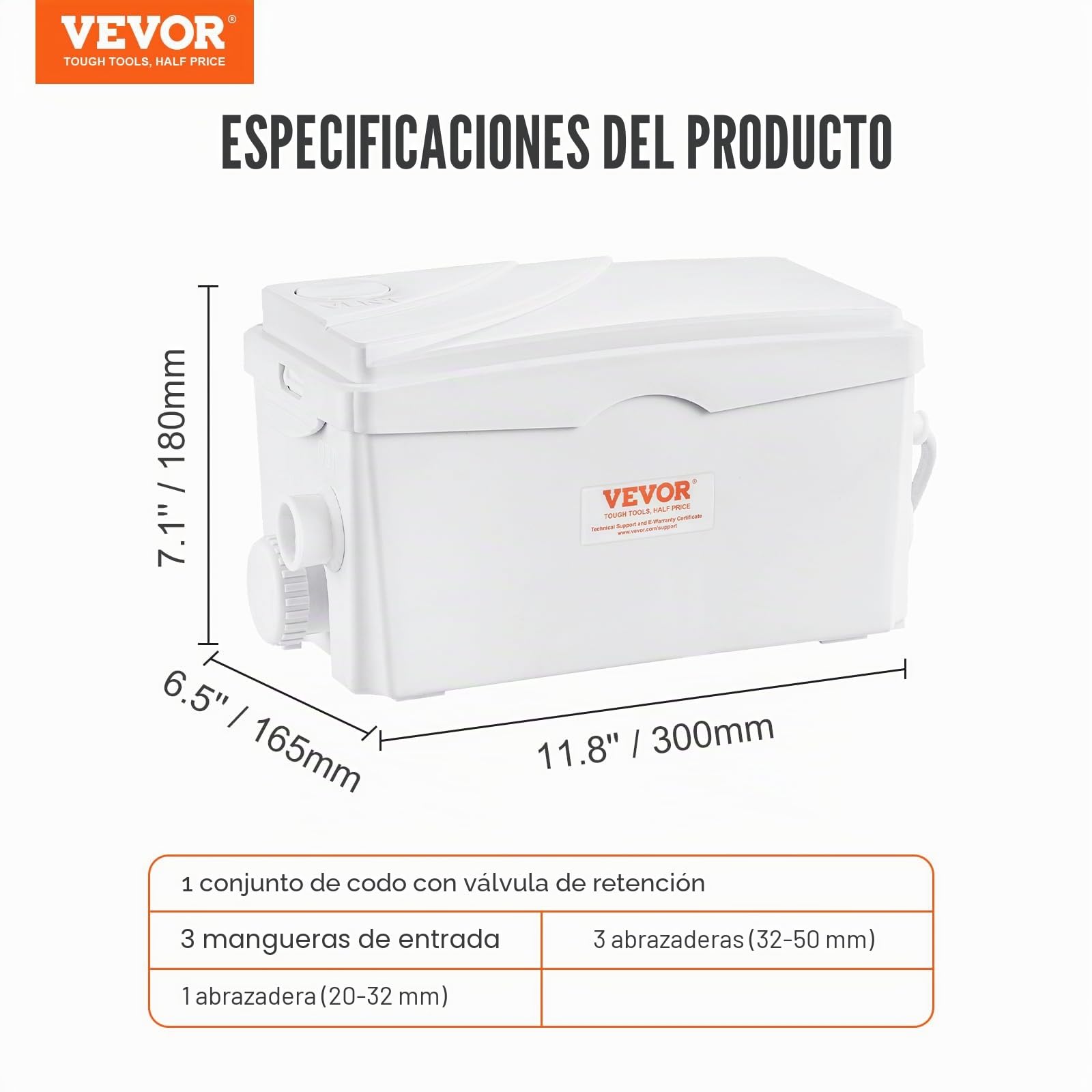 VEVOR Bomba Maceradora 350W 6000L/h Cabezal 7m Aguas Residuales 3 Entradas