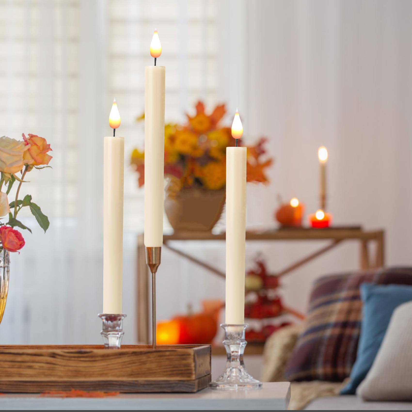 Candele a LED senza fiamma, con timer a distanza, funzionamento a batteria, tremolanti, con portacandele oro rimovibili, ottimo regalo per Natale, matrimonio, casa, cena, decorazione, set da