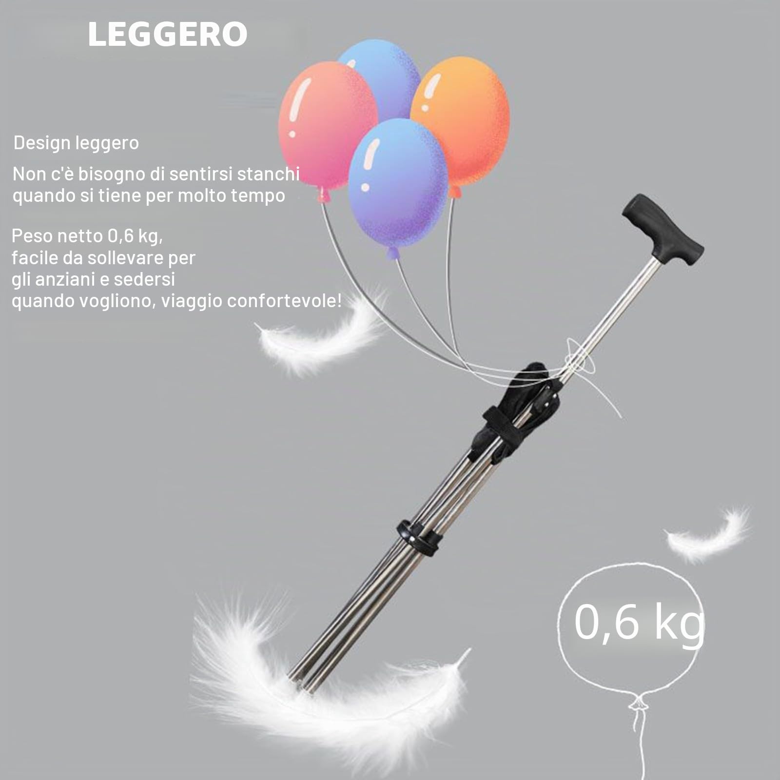 Bastone da passeggio con sedile pieghevole, leggero 150 kg, per anziani, adatto ai viaggi, bastone da passeggio e sgabello 2 in 1, altezza regolabile e design antiscivolo