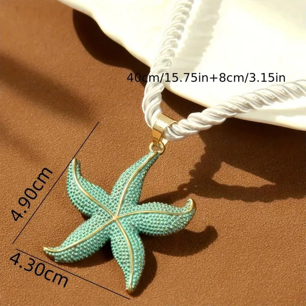 Large Gold or Blue Starfish Pendant Necklace, Chunky White Rope Chain Big Sea Star Necklaces for Women Fashion Ocean Style Beach Party Prom Jewelry Gift