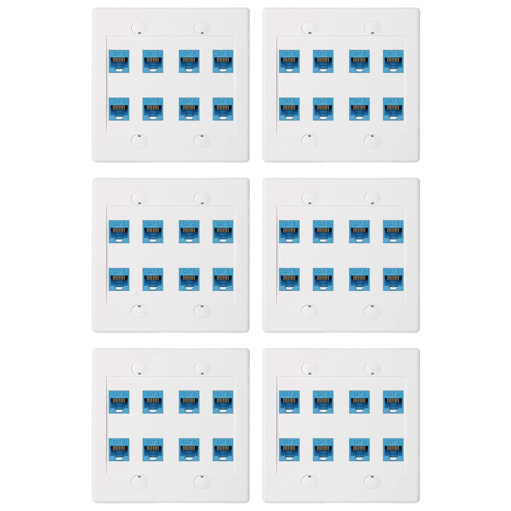 6X Plaque Murale Ethernet 8 Ports - Double Gang Cat6 RJ45 Jack Câble Réseau Façade à - Bleu
