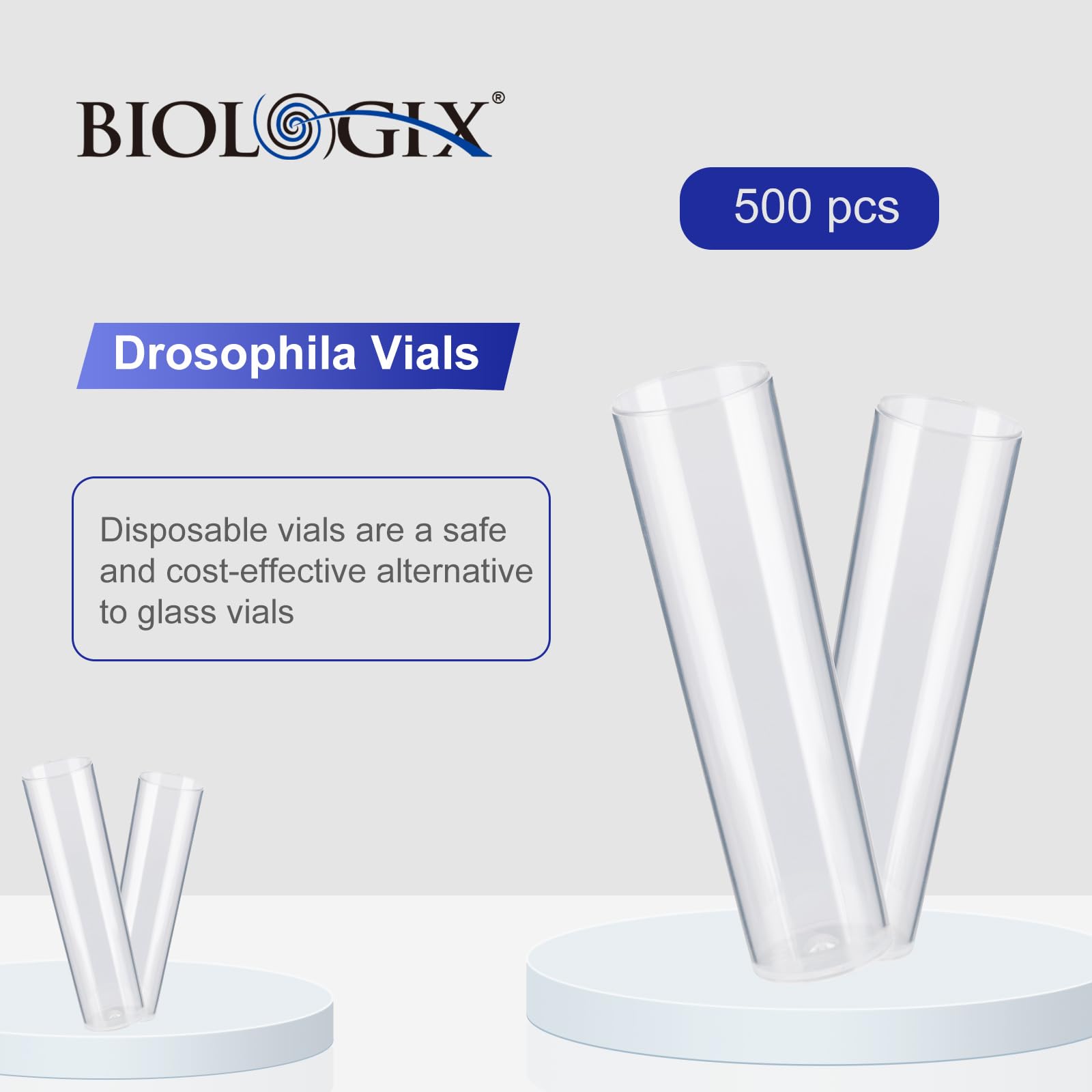 500 Stück Drosophila Röhrchen mit Tray, 28.5 × 95 mm Drosophila Zucht, Reagenzgläser aus Kunststoff, Flacher Boden,Polypropylen, Für Labor Drosophila, 100/Tray