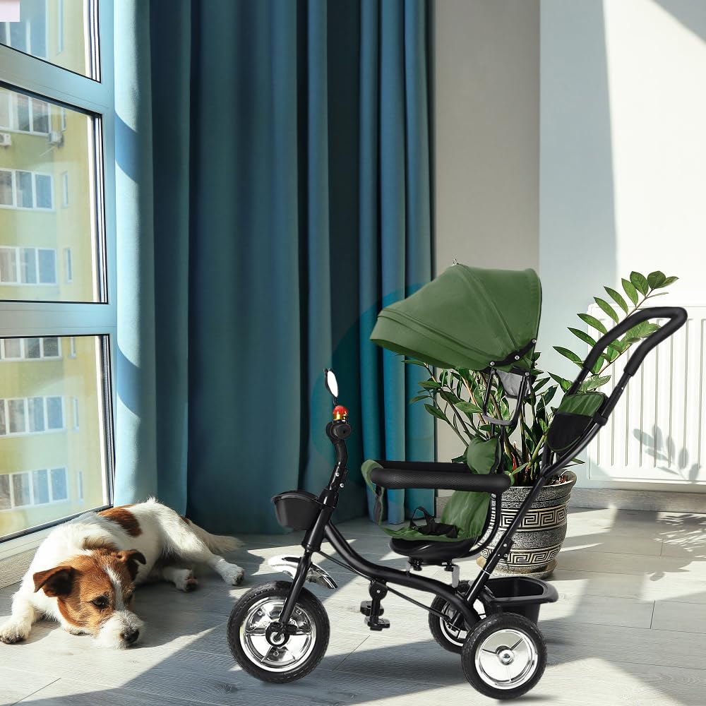 OHMG 4 en 1 Tricycle Bébé Évolutif,Draisienne Évolutif,Trike Bebe,Velo Poussette Bebe Évolutif,0-6 Ans,Siège Réversible,Tricycle Enfant Évolutifavec Poignée de Poussée Réglable
