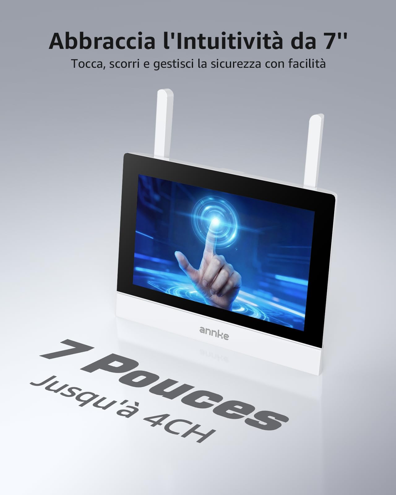 ANNKE Kit Surveillance sans Fil avec Écran LCD 7", 4CH 5MP NVR avec Écran Tactile IPS, 2 Caméras de Surveillance WiFi Extérieures 3MP, Vision Nocturne 100ft, Détection Humaine, Audio Bidirectionnel