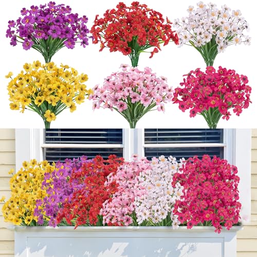 Image of Bassion 24 Bundles Artificial Flowers for Outdoors Decorations, Mixed