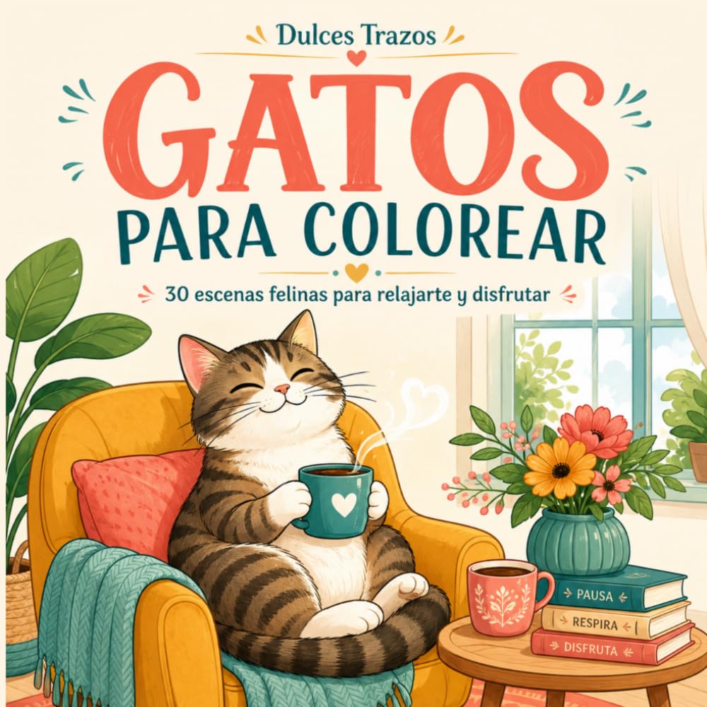 GATOS PARA COLOREAR: 30 escenas felinas para relajarte y disfrutar
