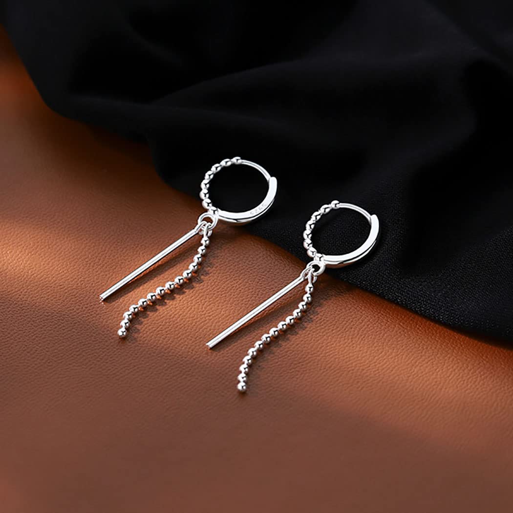 SLUYNZ Pendientes de aro de plata de ley 925 con cuentas para mujer, minimalistas, aretes de aro colgantes