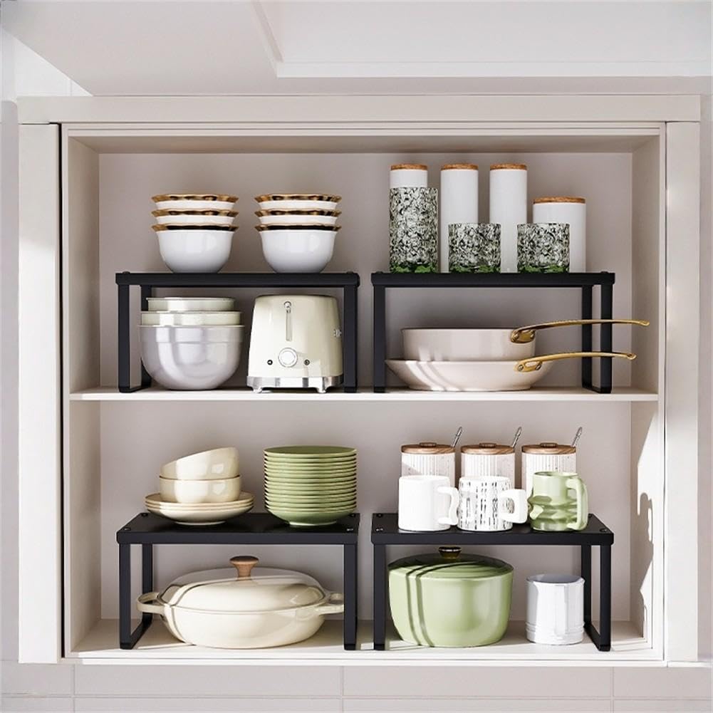 Set 2 Ripiani Cucina Impilabili Acciaio Salvaspazio(Black)