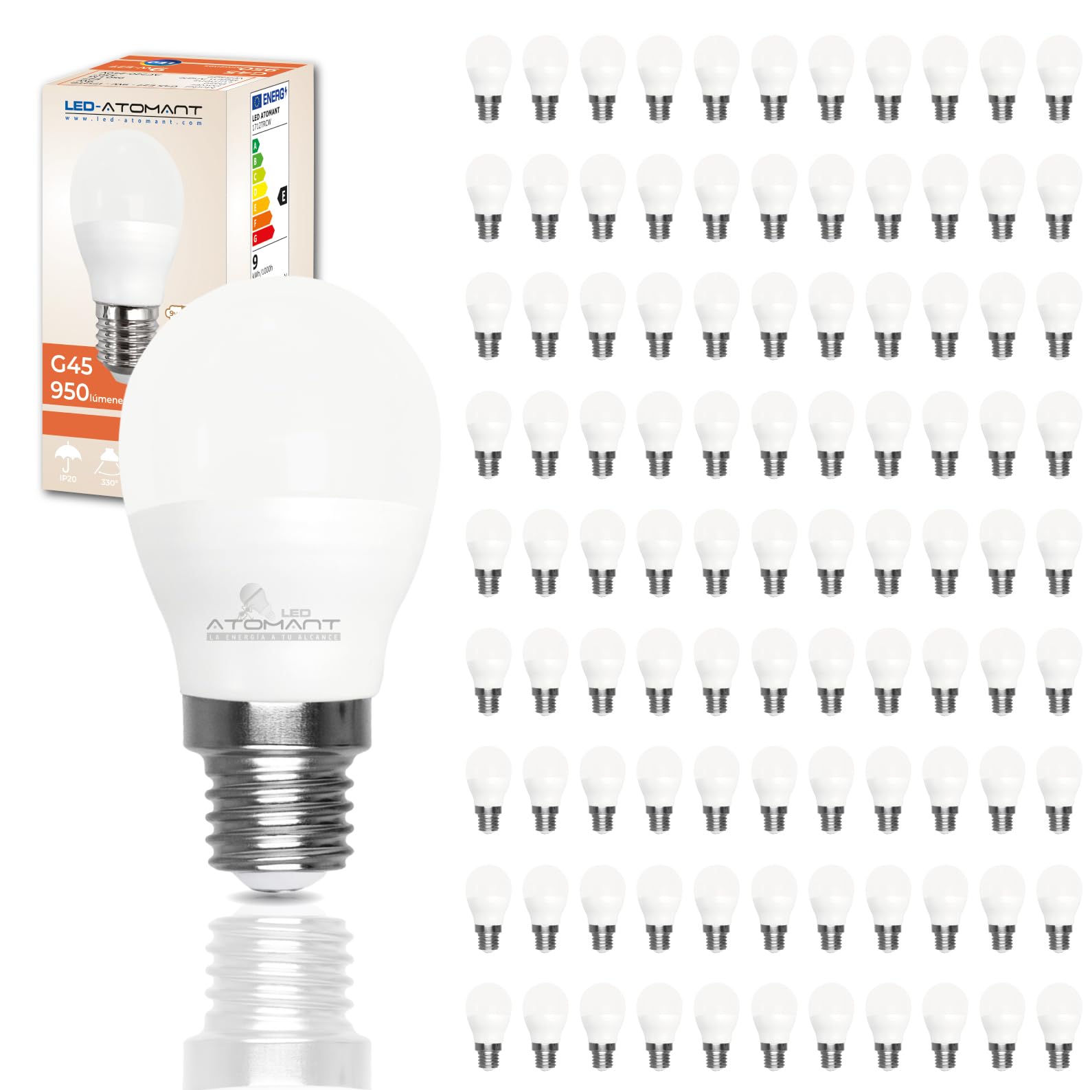 LED ATOMANT 100x LED Lampe E27 G45 9W Kaltweiß 950lm | Großer Sockel, 6500K