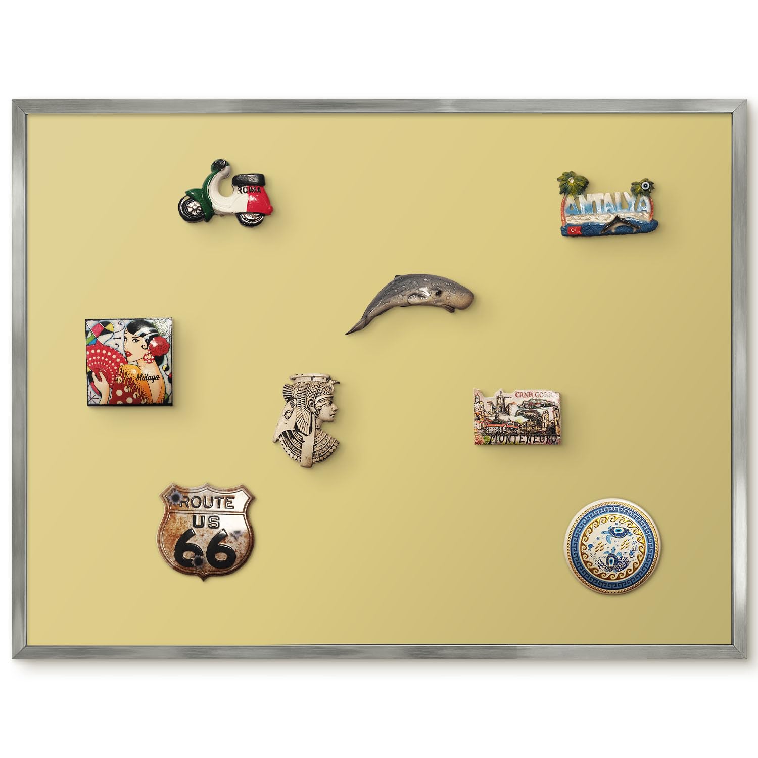 Planner Settimanale per Home Office 80x60 Giallo vintage Cornice Argento | Bacheca Magnetica | Pannello Calamitato | da Parete | Organizer | Planning Ufficio | Calamite | Porta Foto | Lista Spesa