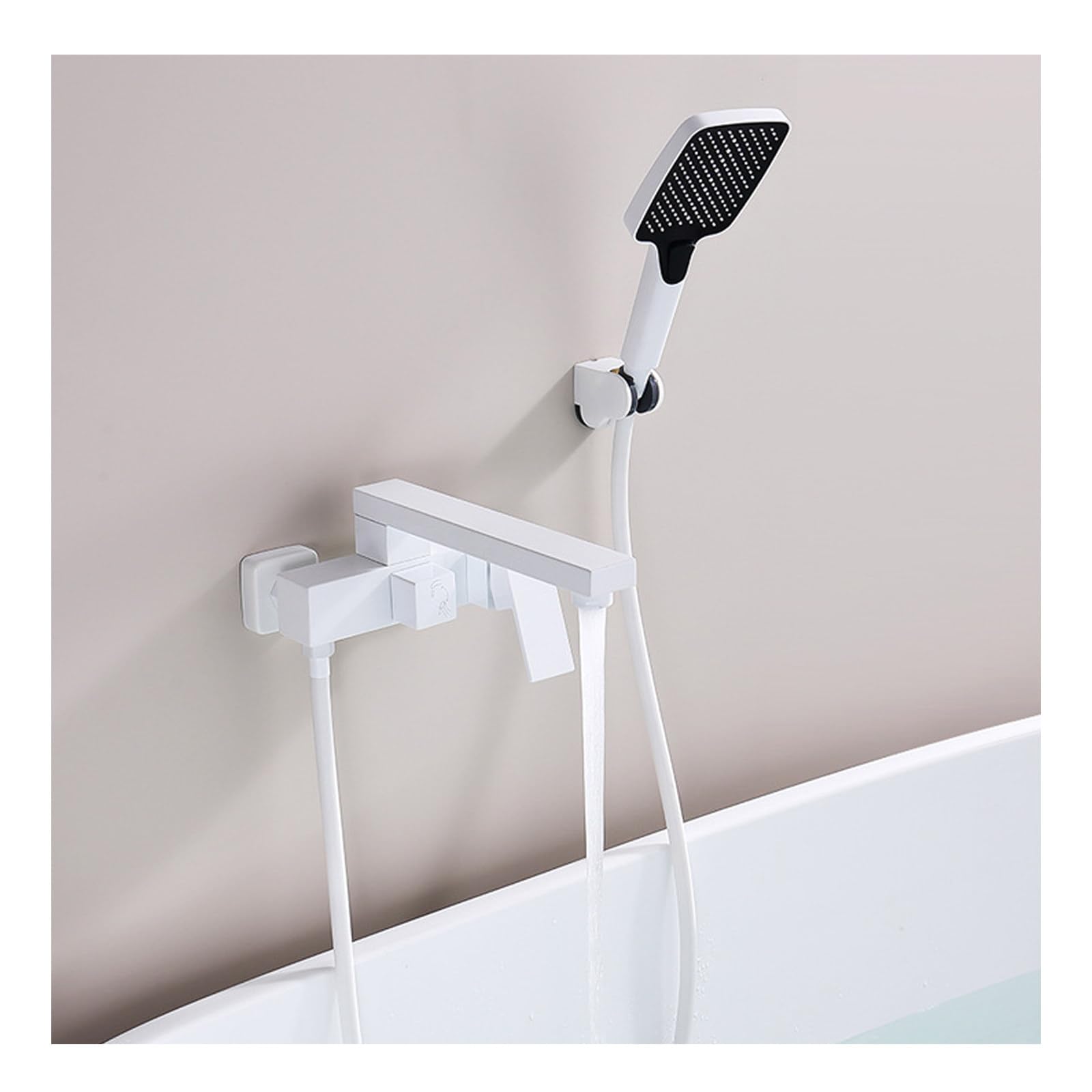 SWENEEN Modern Brass Bathroom Tub Faucet With Handheld Sprayer Swivel Tub Spout And Single Handle Wall Mounted Mixer Tap With 59In Shower Hose,White