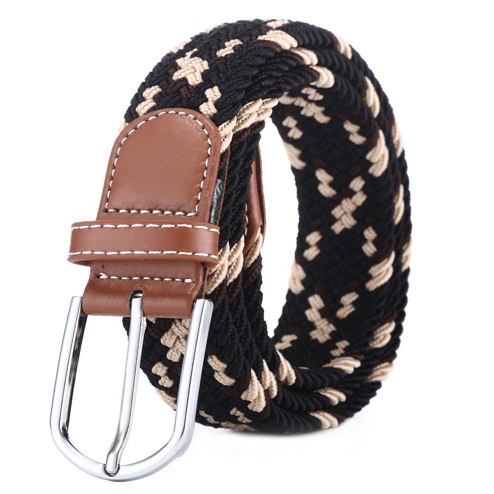 Bozevon Men's Multi-Colour: Black + Khaki + Brown Elastic Woven Belt - Multi-Colours Elasticated Braided Stretch Fabric Belt For Wo Black And Khaki And Brown