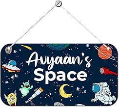 ASHVAH Space Theme Personalised Kids Name Plate Wall/Door Sign Kids Room Décor- Size :- 28 x 14 cm, Name - Avyaan