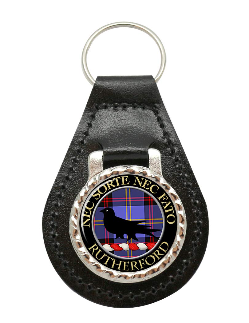 Giftshop Uk Unisex Black Leather And Silver Metal Rutherford Scottish Clan Leather Key Fob