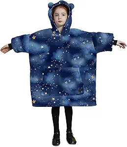 THREE POODLE Wearable Blanket Hoodie for Kids, Oversized Sherpa Sweatshirt Blanket with Giant Hood, Warm Cozy Hooded Blankets, Cute Gifts for Kids Girls Boys