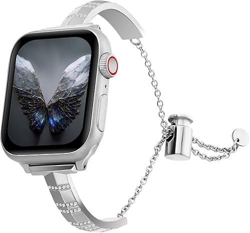 KRKC Correa de reloj de acero inoxidable para mujer compatible con correas de Apple Watch de 149 157 161 165 173 y 177 pulgadas correa de metal de