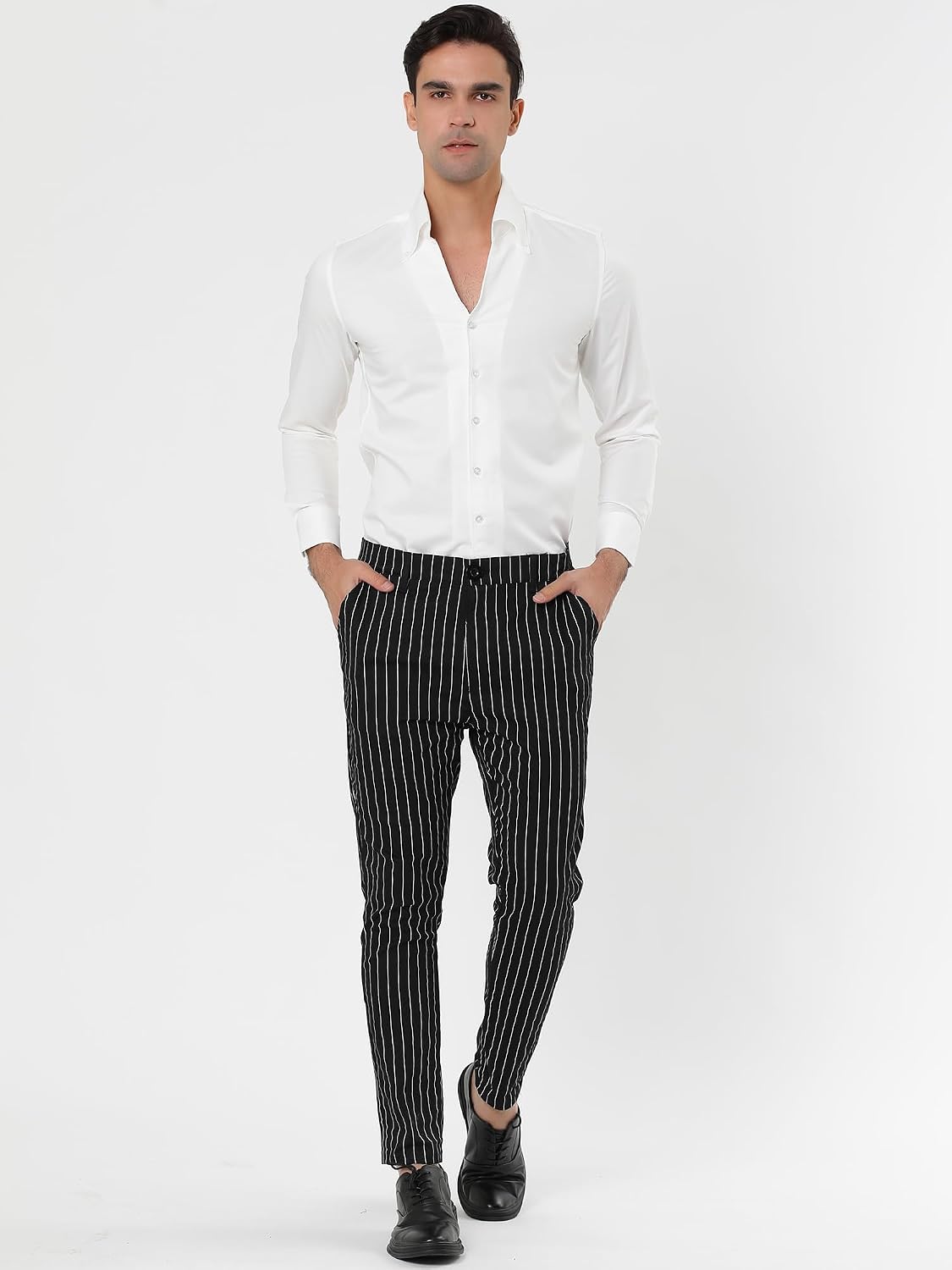 Lars Amadeus Men's Dress Striped Pants Slim Fit Flat Front Business Trousers