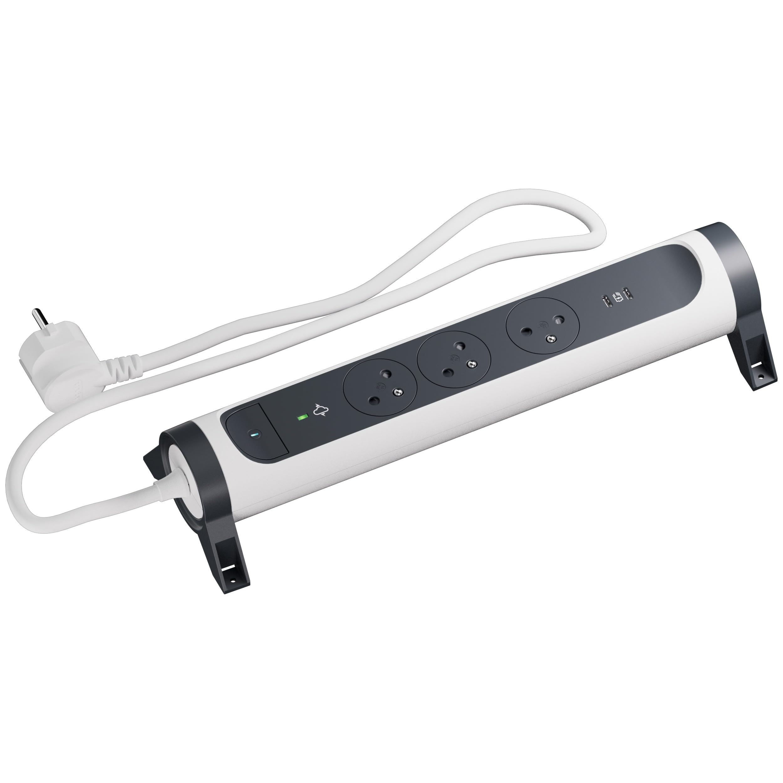 LEGRAND | Rallonge multiprise 3x2P+T 16A 3680W et 2 USB-C 20W Charge Rapide, Bloc Rotatif pivotant 12°, 1,5M, Blanc/Noir