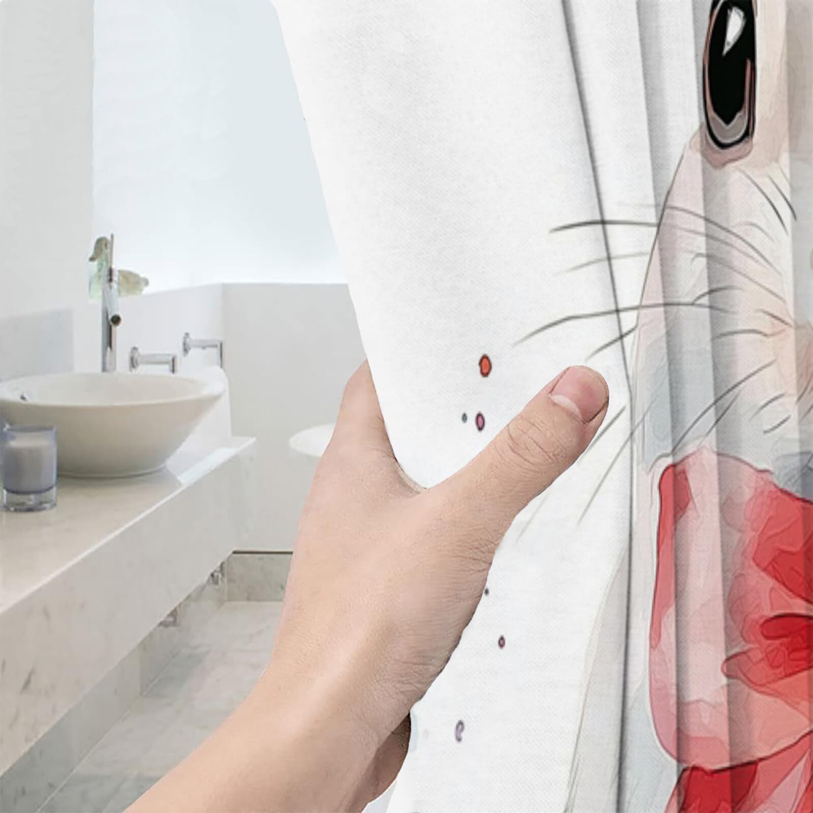 Rideau De Douche Lapin À Nœud Animaux À L'Aquarelle Tissu Imperméable Lavable avec Crochets Anti Moisissure en Polyester Rideau Douche pour Salle De Bain