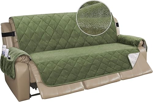 Turquoize - Funda de sofá reclinable de terciopelo, para sofá acolchado y reclinable con 3 cojines, resistente al deslizamiento, con correas, ancho