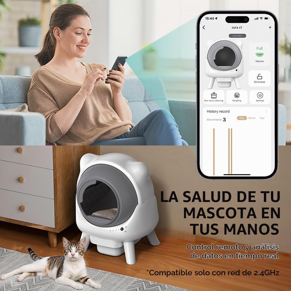 Cura X1 Arenero Gatos Autolimpiable, 80+8L Arenero Autolimpiable, Sensores de Seguridad, Eliminación de Olores, Control App, Gran Capacidad, Arenero Automático Gatos para Múltiples Mascotas