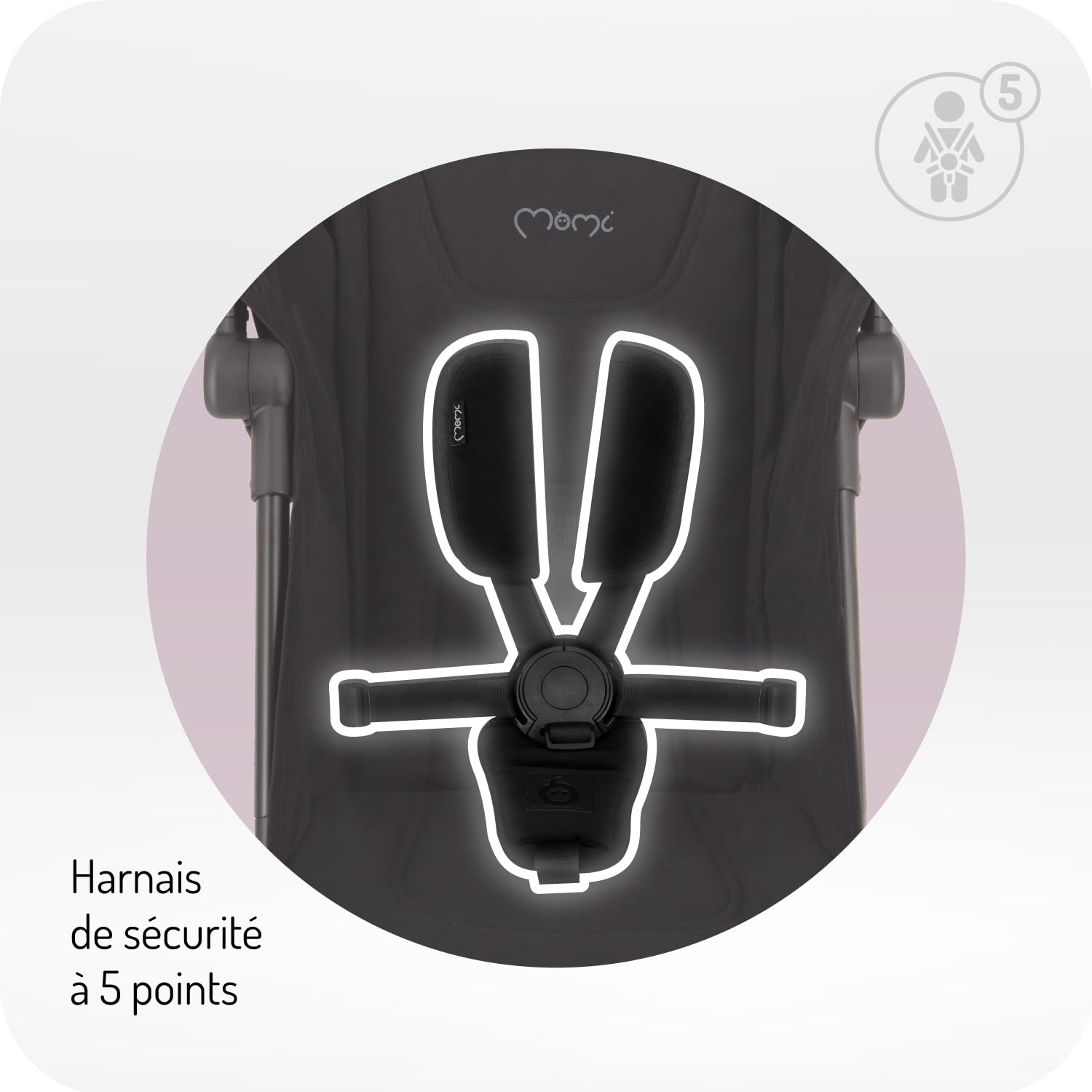Poussette MoMi GRACE enfant 6 mois 15 kg pliable harnais sécurité 5 points panier courses
