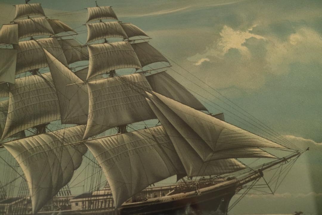 額装　リトグラフ　帆船　リントン作　「中国への航海」フランクリン画廊 額装 リトグラフ 帆船 リントン作 「中国への航海」フランクリン画廊